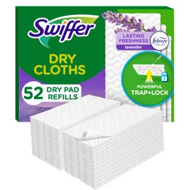 Swiffer Sweep + Mop, Dry Pads Refill, Floor Cleaner for Dirt, Dust, Hair, Cleaning Cloths for Mopping Home, Bathroom, Kitchen, Dust Mop, Floor Duster, Lavender, 52ct