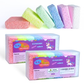 Silly Foam, Creative Modeling Foam Beads, 2-Pack Neon Pastel Colors (12 Blocks), No-Slime No-Mess, Perfect for Preschool, Kids, Arts & Crafts, Sensory Play, STEM, Travel Toy, Non-Toxic (Age 3+)