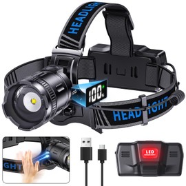 LED Headlamp Rechargeable, 2000 Lumens Super Bright Head Lamp with Motion Sensor, 5 Modes & 120°Adjustable & IPX7 Waterproof USB Rechargeable Headlight for Outdoor Camping, Running, Cycling, Climbing