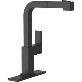 APPASO Square Kitchen Faucet, Modern Kitchen Faucet with Pull Out Sprayer, Matte Black Faucets for Kitchen Sink Black, Single Handle Black Faucet Kitchen for RV Bar Sink, S304 Stainless Steel