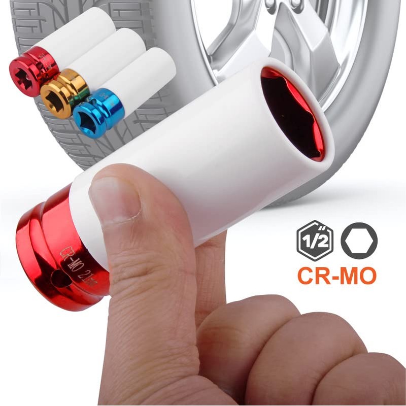 3pc Alloy Wheel Deep Impact Nut Socket Set 17, 19,