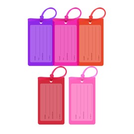 uggage Tags for Suitcases,5 Pack Luggage Tags for Cruise Ships,Clear Colorful Suitcase Tags with Name ID Label and Loop for Luggage,Travel BagTags for Men Women,Waterproof Silicone Luggage Tag