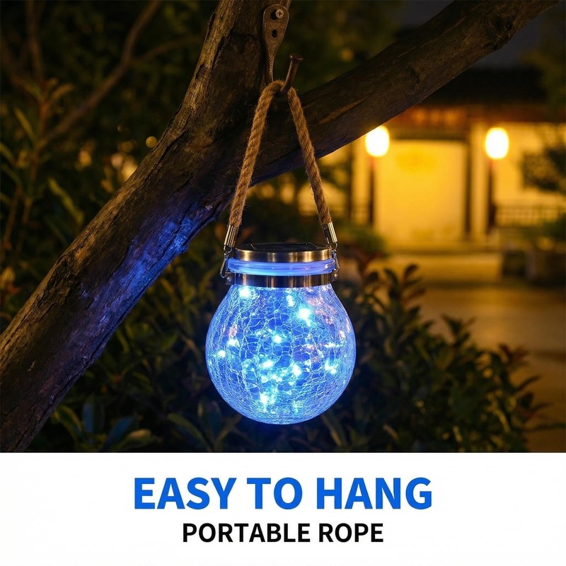 Solar Powered Transparent Glass Jar Lantern with 30 LED Lights,Hanging
