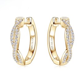 Moissanite Diamond Hoop Earrings, 925 Sterling Silver, 18 K Gold Plating, 2 ct, Women's Jewellery, Sterling Silver, Moissanite