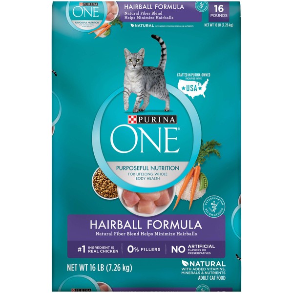 Purina ONE Natural Cat Food for Hairball Control, +PLUS Hairball Formula - 16 lb. Bag