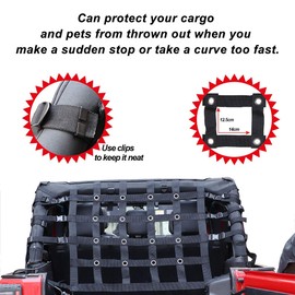 MFC New Black Trail Cargo Net Cargo Restraint System Net Compatible with for 2007-2018 Jeep Wrangler JK 4 Door