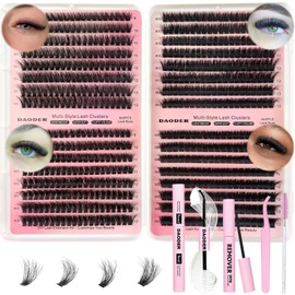 DAODER Thick Eyelash Extension Kit 9-13MM Short Fluffy Lash Clusters Kit with Remover 50D+60D+80D+100D Wispy Cluster Eyelash Extensions D Curl with Bond And Seal 640pcs (50D+60D+80D+100D Kit 9-13MM)