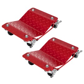 VIVOHOME Wheel Dolly Car Stakes 2 Pack Heavy Duty Car Tire Dolly 3000 lbs Moving, Red with VIVOHOME Car Service Ramps Low Profile Plastic 6 Ton Race Truck Ramps for Oil Changes