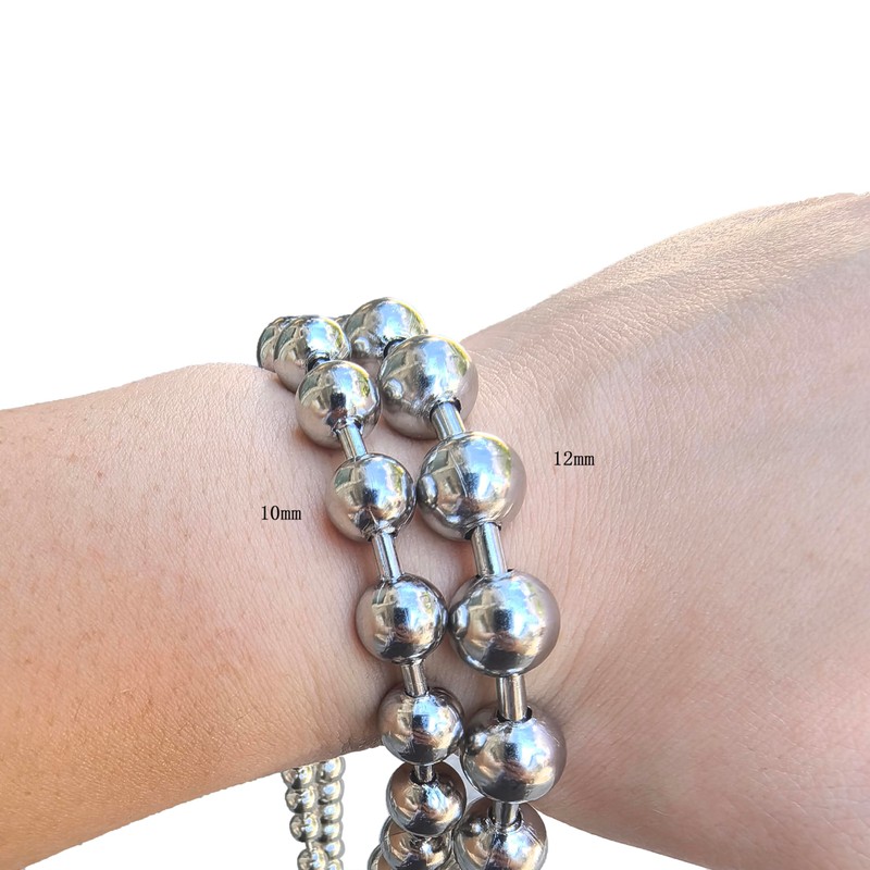 Glory Qin 10mm Stainless Steel Ball Chain Necklace, Extra Large