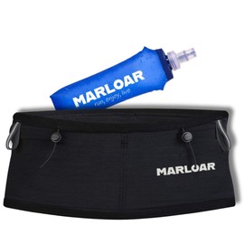 MARLOAR Running Belt + Soft Flask 250 ml Gift - Running Belt - Running Belt with Running Belt and Trail Running Stick Holder, black, Fashionable