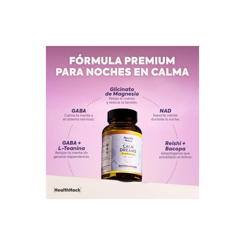 Suplemento Descanso con GABA 5HTP L-Teanina Magnesio Sin Melatonina