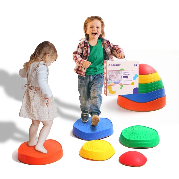 makarci Stepping Stones for Kids, 5pcs Non-Slip Plastic Balance River Stones for Promoting Children's Coordination Skills Sensory Play Equipment Toys Toddler Ages 3 4 5 6 7 8 Years