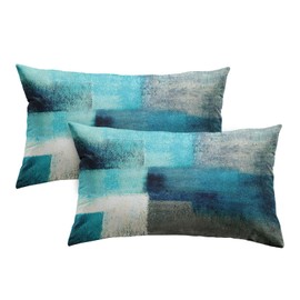 Britimes Throw Pillow Covers Modern Home Art Decor, 12 x 20 Inches Set of 2 Pillow Cases Decorative, Abstract Oil Painting Pillowcases for Bedroom, Living Room, Teal