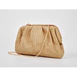 BRYCTSISEN Women Straw Beach Clutch Purse Handbag Summer Elegant Vacation Style Shoulder Bag Crossbody Bag (Beige)