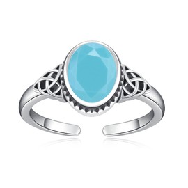 OHAYOO Celtic Ring 925 Silver Women's Adjustable Vintage Rings with Birthstone Gemstone Jewellery for Women Mother, Sterling Silver