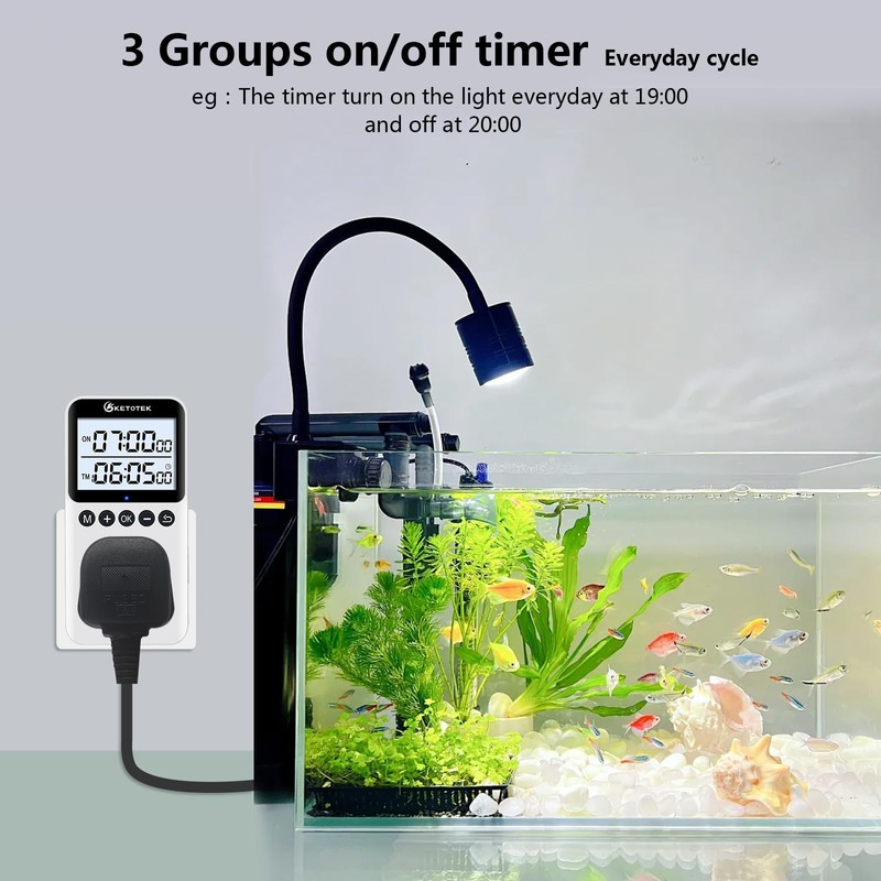 KETOTEK KTTS02 Digital Timer Socket with Backlight, Endless Cycle Switch,