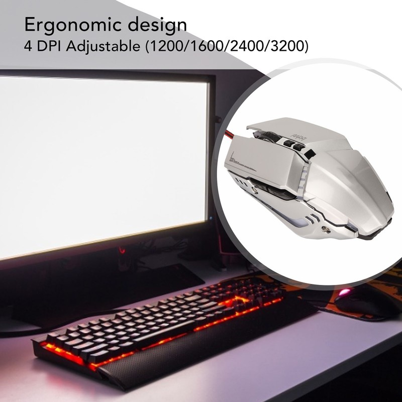Gaming Mouse Ergonomic Design 4 DPI Adjustable Breathing RBG Backlit