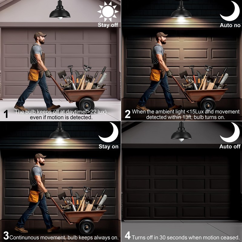 BQHY Motion Sensor Light Bulbs, 5500K Daylight Motion Activated Dusk