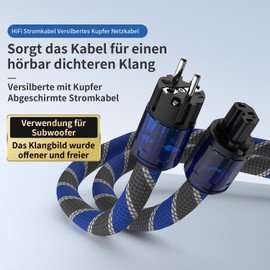 Tertullus HiFi High End Power Cable C15 Power Cable HiFi Audio Cold Device Cable with Schuko Plug and IEC Plug (P037 Blue Grey Mains, 1 m)