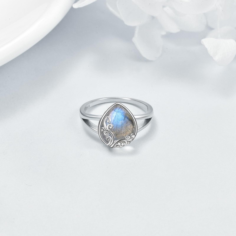 POPLYKE Labradorite Filigree Band Ring Sterling Silver Gemstone Stones Jewelry