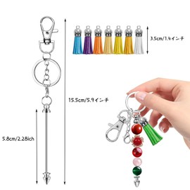 15 pcs keychain making kit for DIY keychain,metal blank silver beads keychain and tassel beads making kit for pendant gift accessories and crafts jewelry making