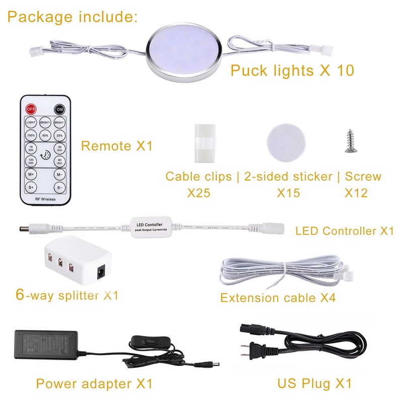 LABOREDUCER LED Dimmable Under Cabinet Lighting Plug in,10 Pack Linkable