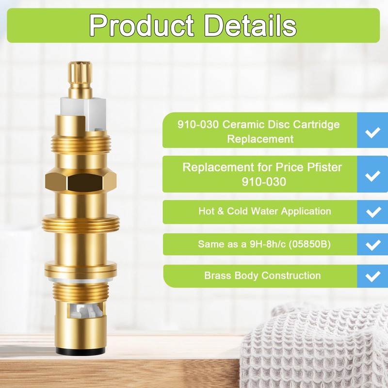 910-030 Ceramic Disc Cartridge Replacement, Compatible with Price/Pfister Shower and