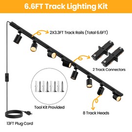 TuyuBEE Plug in Track Lighting with Power Cord, 8-Light LED Track Lighting Kit with 6.6FT H Track Lighting Rails, Modern Kitchen Track Lighting Fixtures Plug in Ceiling Light Spot Light, 3000K, Black