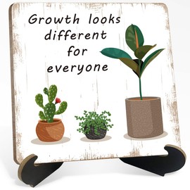 WUZYOU Motivational Decor, Growth Looks Different For Everyone Wooden Plaque Sign with Holder Stand 3.9x3.9 INCH, Office Desk Sign, Graduation Gift Idea