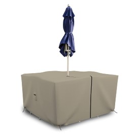 Covers & all Square Table & Chair Set Cover with Umbrella Hole, 12 Oz Waterproof UV & Weather Resistant, Patio Lawn Garden Backyard Furniture with Air Vents & Drawstrings (45"L X 45"W X 30"H, Beige)