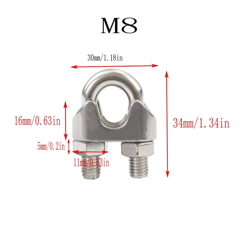 20Pack M8 Wire Rope Clip, Wire Rope Clamp Stainless Steel