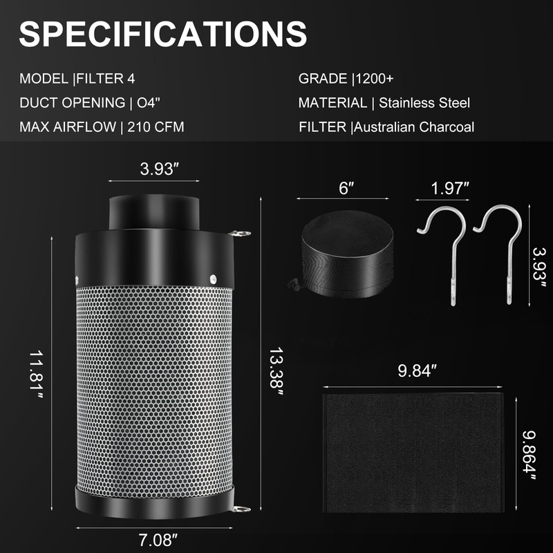 ATOUR 4 Inch Air Carbon Filter with Australian Virgin Charcoal