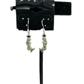 Silvertone Mermaid Charm Dangle Earrings with Sterling Silver Hooks