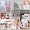 10-Piece Bathroom Accessories Set - Pink Trash Can with Bamboo