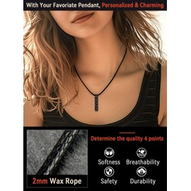 Black Braided Leather Cord Rope Necklace Chain with Durable Stainless Steel Snap Clasp 28inch