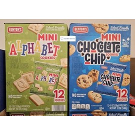 Benton's Mini Alphabet Cookies & Mini Chocolate Chip Cookies 12 Pouches 12oz 340g (Two Boxes)
