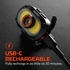 NEBO MYCRO 550+ Rechargeable Headlamp | 550 Lumens, 7 Light Modes, Water Resistant, Detachable Hat Clip, Super Bright Head Lamp for Camping & Hiking, Includes USB Charging Cable – Gray
