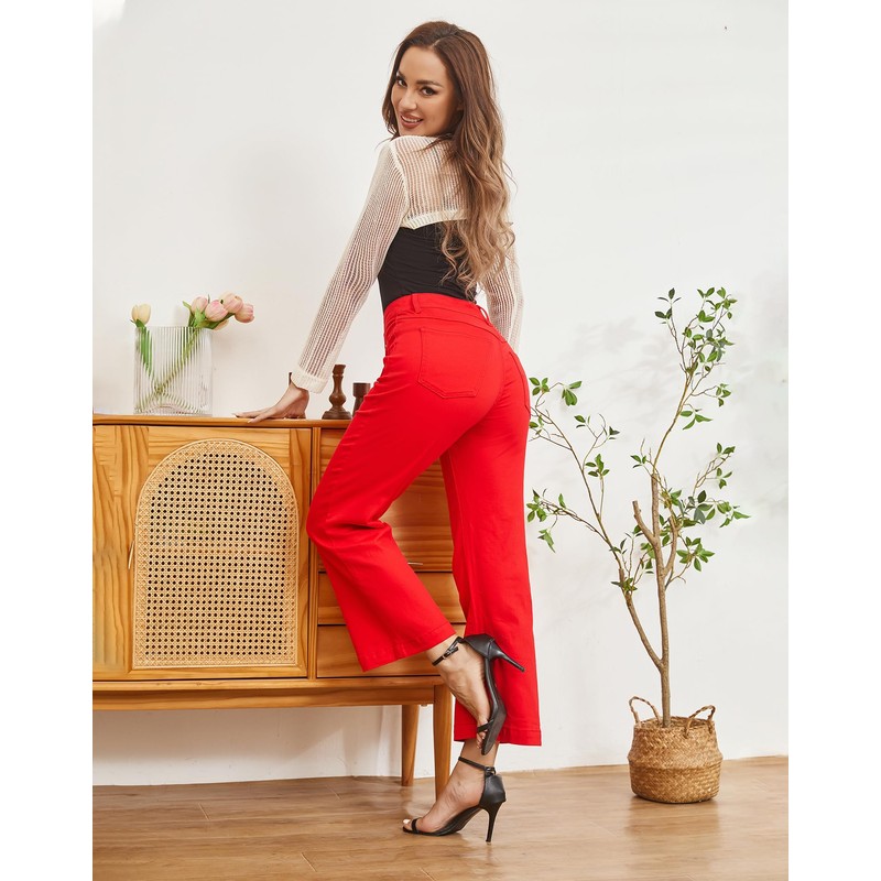 Myzellia Women’s Wide Leg Petite Jeans High Waisted Stretchy Cropped