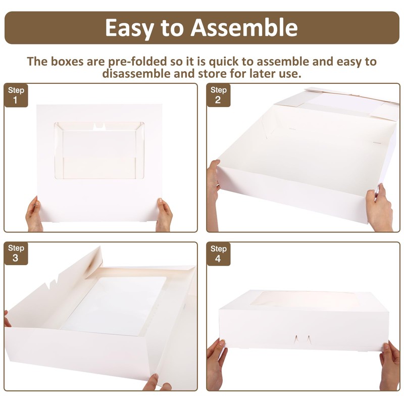 Moretoes 20pcs 19x14x4in Sheet Cake Boxes, White Rectangle Bakery Boxes