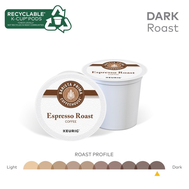 Barista Prima Coffeehouse Espresso Roast Coffee, Keurig Single Serve K-Cup