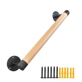 Purife 18 inch Real Wood Grab Bar Hand Rails for Indoor Stairs- Wall Mounted Wooden Staircase Handrails, Interior Stair Railings, Exterior Steps Banister Hand Railing, Safety Handle for Elderly