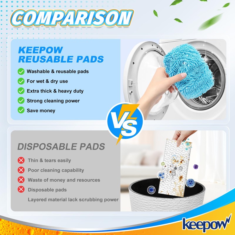 KEEPOW Pack of 4 Microfibre Wet Pads Compatible with Flash