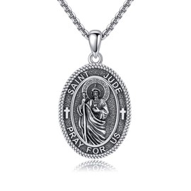 UCADRIT St Jude Necklace 925 Sterling Silver Saint Jude Pendant Necklace Catholic San Judas Jewelry for Women Men