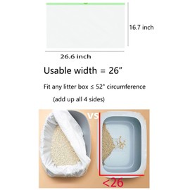 60 Count Cat Drawstring Litter Box Liners 26.6x16.7 inches 2Mils Super Thick White Cat Litter Waste Bags Poop Bags for Self-Cleaning Litter Box Cat Litter Pan Trays(Green Drawstring 60 count)