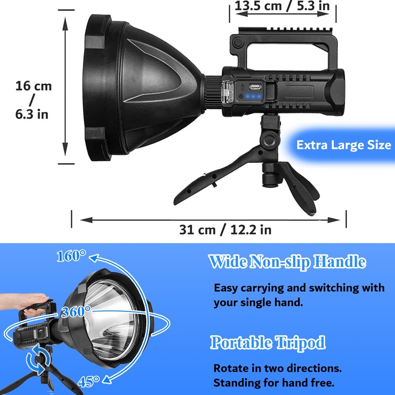Rechargeable Spotlight, 3,000,000L High Lumens Led Spot Lights Outdoor Handheld