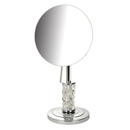 JERDON Chrome Finish Luxury Makeup Mirror - 7.5" Diameter Personal Mirror with 5X Magnification and Steuben Crystal Pedestal - SN7501C