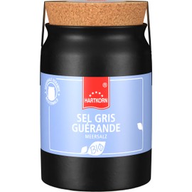 Sel Gris - Guérande Meersalz, mittelgrob - 140 g im Keramiktopf mit Korkdeckel von Hartkorn - wiederverschließbar und wiederbefüllbar