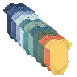 HonestBaby 10-Pack Short Sleeve Bodysuits One-Piece 100% Organic Cotton for Infant Baby Boys, Girls, Unisex, Rainbow Gems Blues, Newborn
