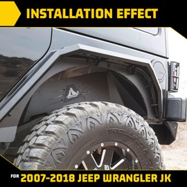 Rear Inner Fender Liners Compatible with 2007-2018 Jeep Wrangler JK JKU Unlimited, AUTOFREE Offroad Powder Coated Steel Splash Guard 2PCS with Mounting Accessories