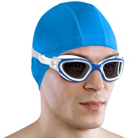 AqtivAqua DX-S Swimming Goggles Men Women Swimming Goggles Adults Children (Blue White, Tinted)